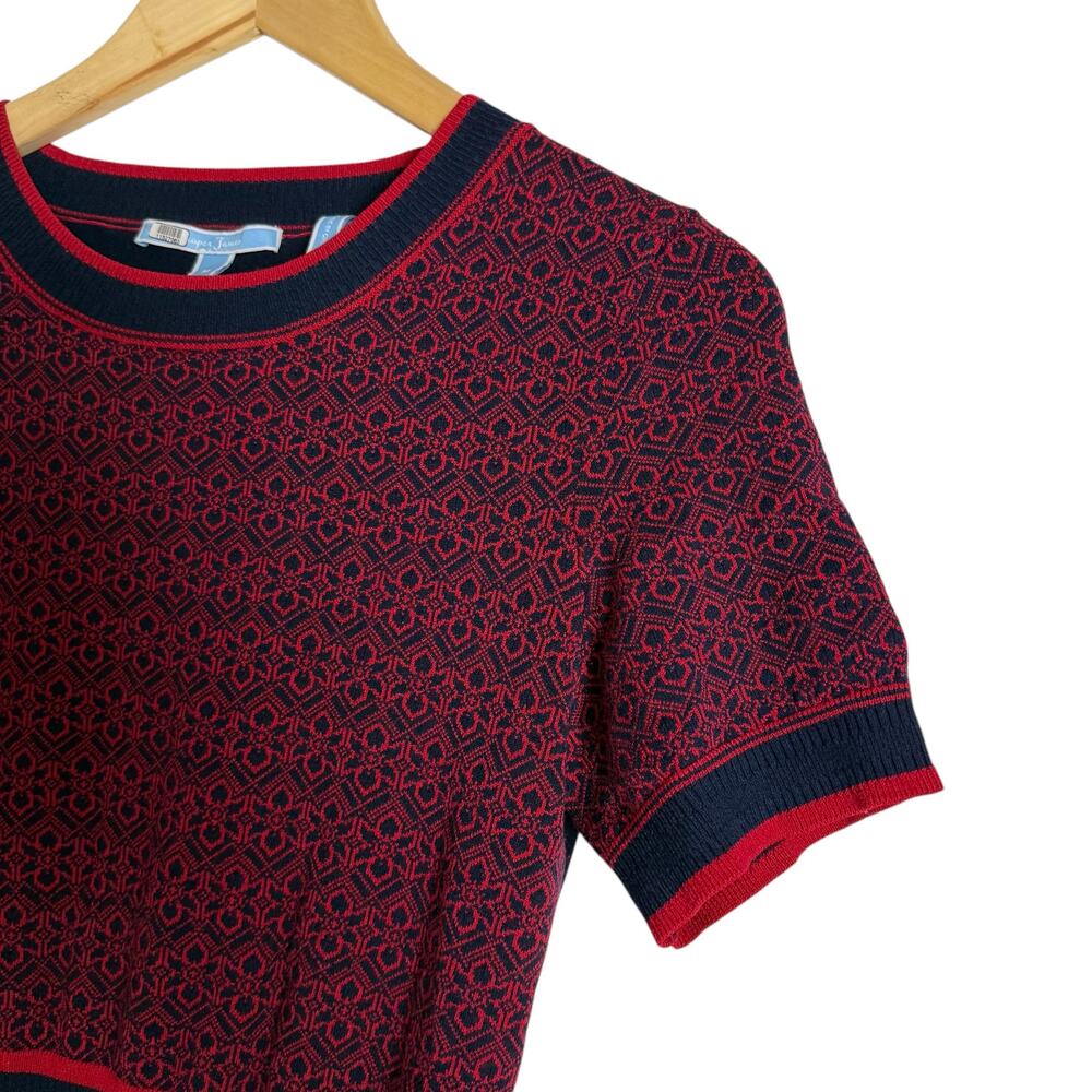 Draper James Magnolia Navy Red Fit & Flare Knit Short Sleeve Sweater Dress Sz M - Picture 9 of 15